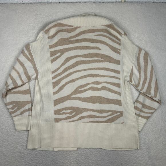 Varley Womens Size M Camrose Cardigan Sweater Zebra Print Merino Wool Tofu Ivory - Picture 4 of 8